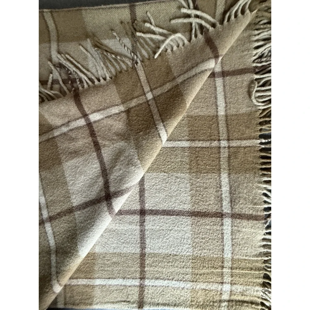 Lauren Ralph Lauren Vintage Wool Blanket Brown Plaid Fringe Camp Cabin 51